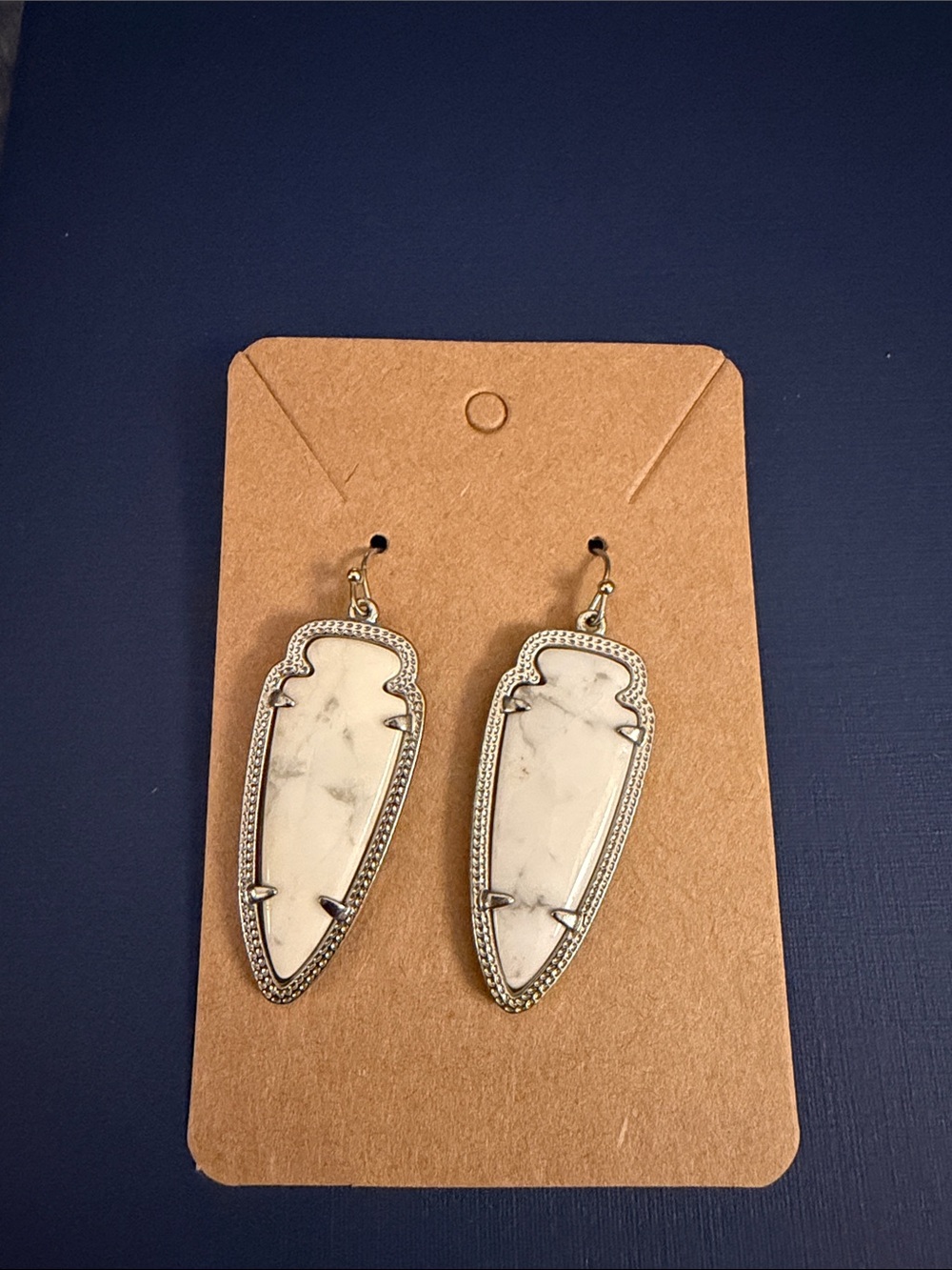 Kendra Scott White Marble Arrowhead Drop Earrings - Women's Fashion Jewelry